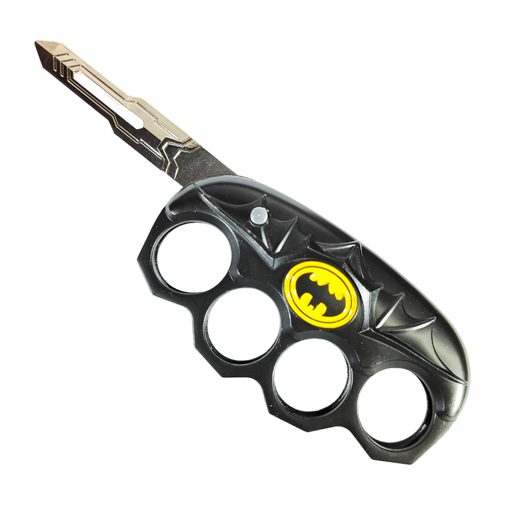 dark knight themed folding knife with knuckle grip handle