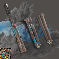 Blue echo dragon engraved metal butterfly knife trainer with smooth pivot handles — decorative Balisong blade