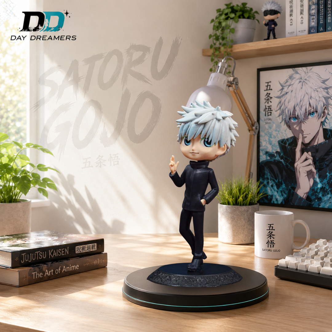 Satoru Gojo figure on anime desk setup — 
Day Dreamers JJK collectible lifestyle shot