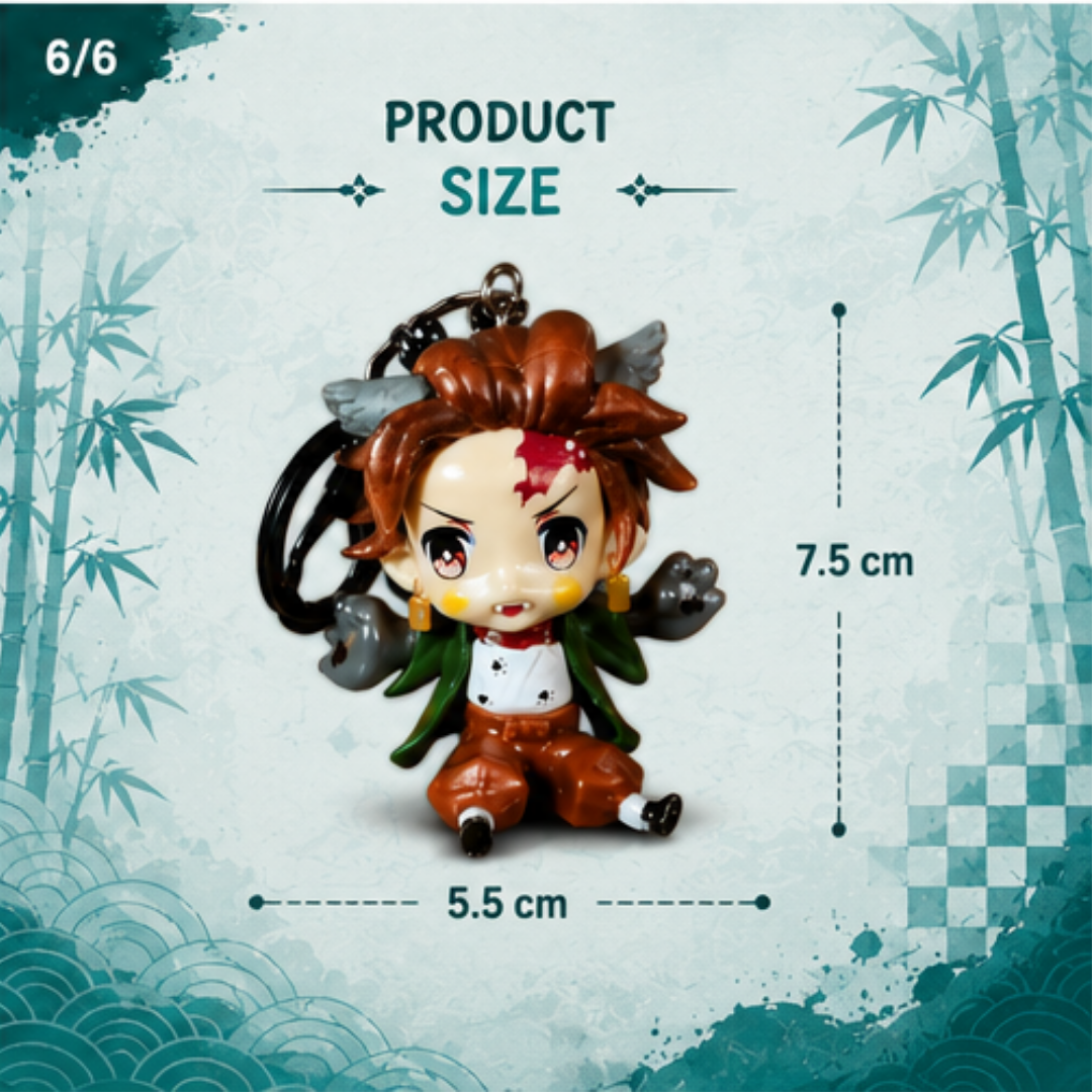 Tanjiro chibi keychain size reference showing compact collectible anime accessory